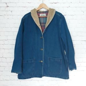 Vintage L.L. Bean Denim Chore Coat Jacket Corduroy Collar Blue Large